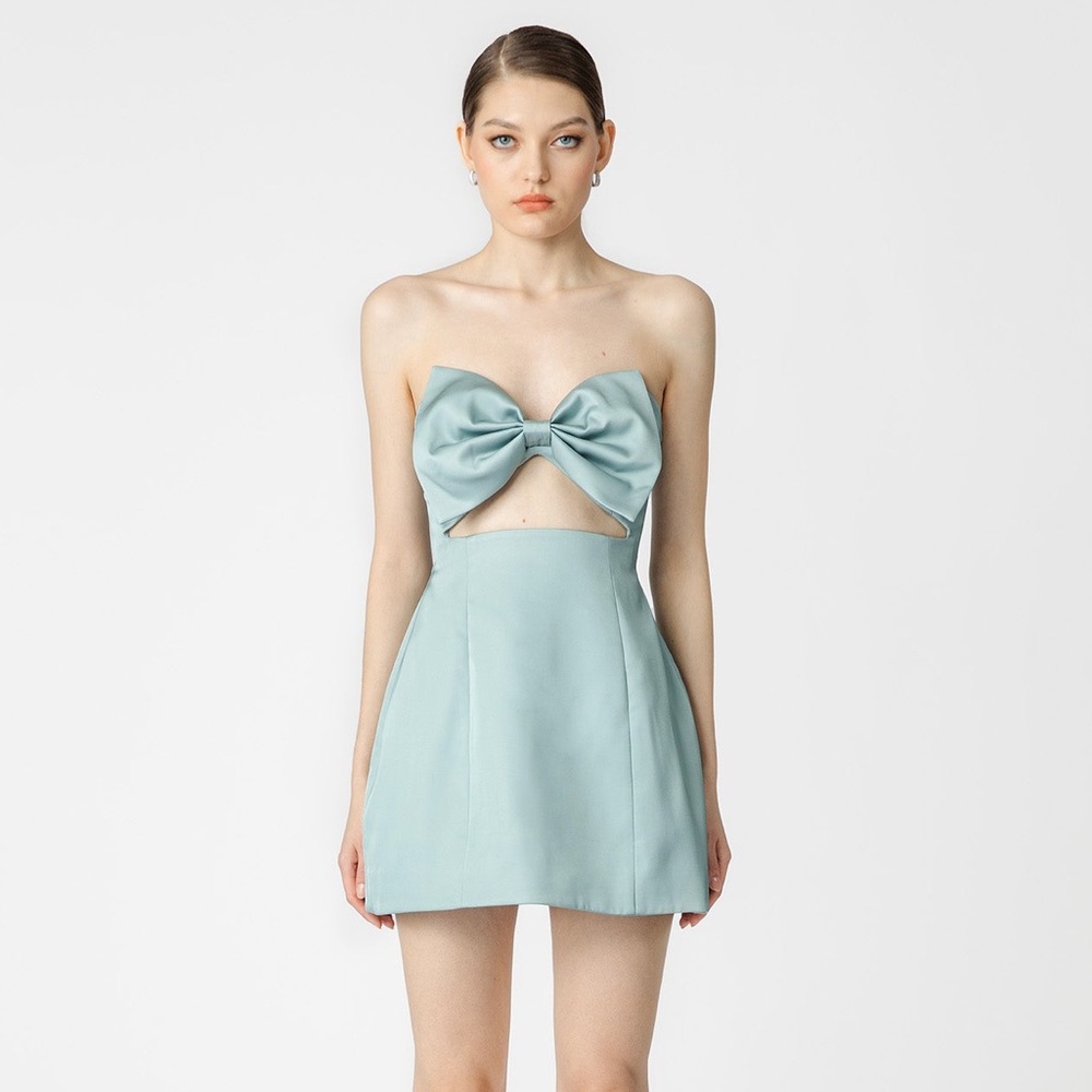 Sua Lee Mini Bow Dress in Blue Teal
